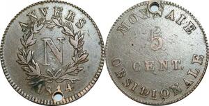 O9405 5 Centimes 1814 Anvers N Frappe Wolschot V ->Make offer