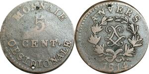 O9412 5 Centimes Anvers 1814 double L Frappe Arnesal Marine 1814 ->Make offer