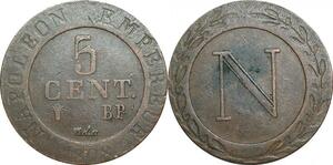 O9419 Rare 5 centimes Napoléon Ier 1808 BB Strasbourg ->Make offer