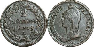 O9420 Rare France 2 Décimes Dupré An 4 A Paris Coin Choqué Presque Superbe !!