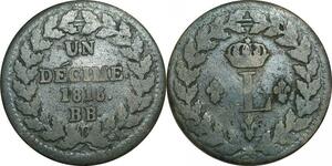 O9425 France Directoire Un Décime à L Couronné Leger 1815 BB Strasbourg ->Make offer