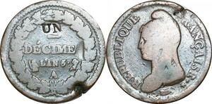 O9426 France Directoire Rare Contremarque UN Décime Dupré An 5 A Paris ->Make offer