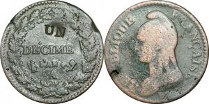 O9442 France Directoire Un Décime Dupré An 4 A Paris Contremarque UN ->Make offer