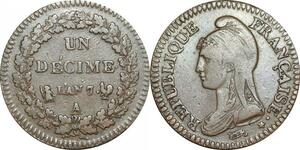 O9444 Rare Directoire Fautée Décalée Un D Décime Dupré an 7/5 A Paris -&gt;F offre