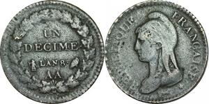 O9446 Rare France Directoire Un Décime Dupré République An 8 AA Metz ->Make offer