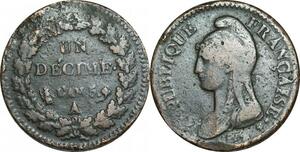 O9453 Rare France Directoire Un Décime An 5 A Paris Refrappage 2 Décimes E visible