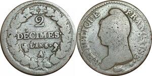 O9462 Rare France Directoire 2 Décimes Dupré An 4 A Paris ->Make offer