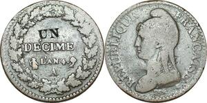 O9464 Rare France Directoire Contremarque Un Décime Dupré An 4 A Paris ->Make offer