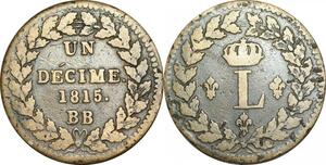 O9477 France Un Décime Louis XVIII L couronné 1815 BB Strasbourg .. ->Make offer
