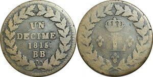O9481 France Un Décime Louis XVIII L couronné 1815 BB Strasbourg .. ->Make offer