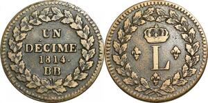 O9484 Un Décime Louis XVIII au L couronné 1814 BB Strasbourg .. TTB - F Offre