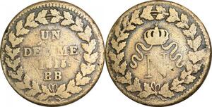 O9493 France Un Décime Louis XVIII N couronné 1815 BB Strasbourg .. ->Make offer