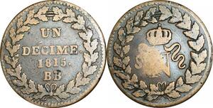 O9495 France Un Décime Louis XVIII N couronné 1815 BB Strasbourg .. ->Make offer