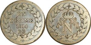 O9499 France Un Décime Napoléon N couronné 1814 BB Strasbourg ss point ->Make offer