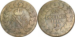 O9508 France Un Décime Napoléon N couronné 1814 BB Strasbourg 2 points ->Make offer