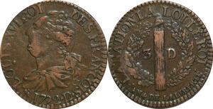 O9528 France Constitution 3 Deniers Louis XVI François An 4 1792 D Lyon 2nd sem