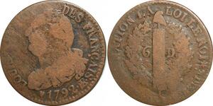 O9529 France Constitution 6 Deniers Louis XVI Francais An 4 1792 BB Strasbourg