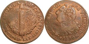 O9530 Rare France Constitution 6 Deniers Louis XVI Francais An 4 1792 BB Strasbourg