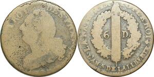 O9538 Rare France Constitution 6 Deniers Louis XVI Francais An 3 1793 T Nantes