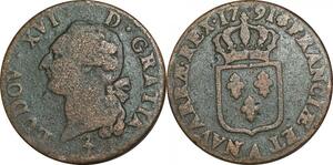 O9589 France Sol Louis XVI 1791 A Paris Héron 1er sem ->Make offer