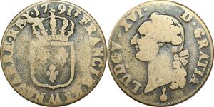 O9596 France Sol Louis XVI 1791 AA Metz 2eme semestre ->Make offer