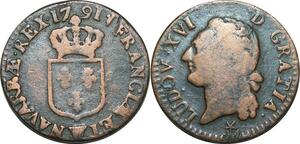 O9599 Rare France 1/2 Sol Louis XVI 1791 W Lille 2ème semestre / T Nantes ->Make offer