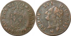 O9601 France Liard Louis XVI 1791 B Rouen 2ème semestre ->Make offer