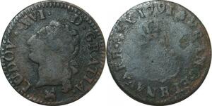 O9603 France Liard Louis XVI 1791 B Rouen ->Make offer