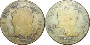 O9605 Rare France Faux Epoque 30 Sols Louis XVI François 1791 2èm sem I Limoges Silvered