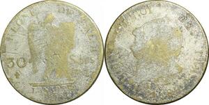 O9606 Rare France Faux Epoque 30 Sols Louis XVI François 1791 2èm sem I Limoges Silvered