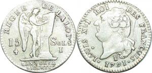 O9612 France Constitution 15 Sols Louis XVI François An 3 2d sem 1791 I Limoges Argent