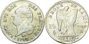 O9616 Rare France Constitution 15 Sols Louis XVI An 3 2d sem Leopard 1791 Paris
