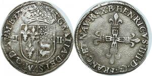 O9625 Rare France 1/4 Ecu Henri IV 1597 Bearn Moorlaas Argent TTB+ SUP