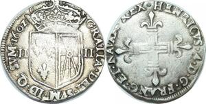O9628 Rare France 1/4 Ecu Henri IV 1602 Navarre Argent ->Make offer