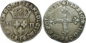 O9632 Rare France 1/4 Ecu Henri III 1589 / 1579 L Bayonne Argent ->Make offer