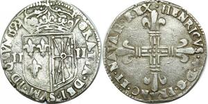 O9634 Rare France 1/4 Ecu Henri IV 1599 Navarre Argent ->Make offer