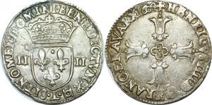 O9635 Rare France Qualité 1/4 Ecu Henri IV 1604 L Bayonne Argent TTB+ AU53