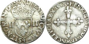 O9641 Rare France 1/4 Ecu Henri III 1582 9 Rennes Argent ->Make offer