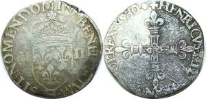 O9643 Rare France 1/4 Ecu Henri III 1580 H La Rochelle Argent ->Make offer