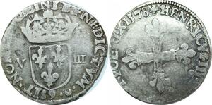 O9647 Rare France 1/8 Ecu Henri III 1579 9 Rennes Argent ->Make offer