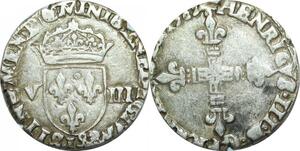 O9648 Rare France 1/8 Ecu Henri III 1583 L Bayonne Argent ->Make offer