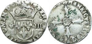 O9649 Rare France 1/8 Ecu Henri IV 1600 T Nantes Argent ->Make offer