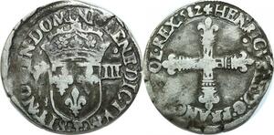 O9650 Rare France 1/8 Ecu Henri III 1582 T Nantes Argent ->Make offer