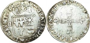 O9710 Rare France 1/4 Ecu Louis XIII Bearn 1611 * glands Argent ->Make offer