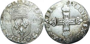O9716 Rare France 1/4 Ecu Louis XIII CRoix fleurdelisée L Bayonne Argent ->M offre