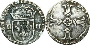 O9720 Rare R3 France 1/4 Ecu Louis XIII cRoix feuillue 1611 9 Rennes Argent