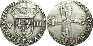 O9721 Rare R3 France Double Frappe 1/8 Ecu Louis XIII 1623 T Nantes Argent
