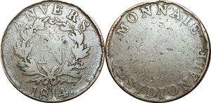 O9731 France 10 Centimes Napoléon Wolschot 1814 R Anvers double N ->Make offer