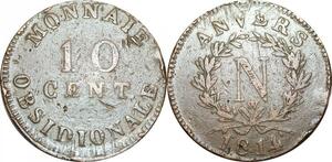 O9734 France 10 Centimes Napoléon Wolschot 1814 W Anvers double N ->Make offer