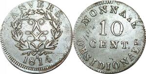 O9740 France 10 Centimes Napoléon Wolschot 1814 R Anvers double L ->Make offer
